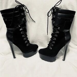Edgy Black High Heel Boots with tread